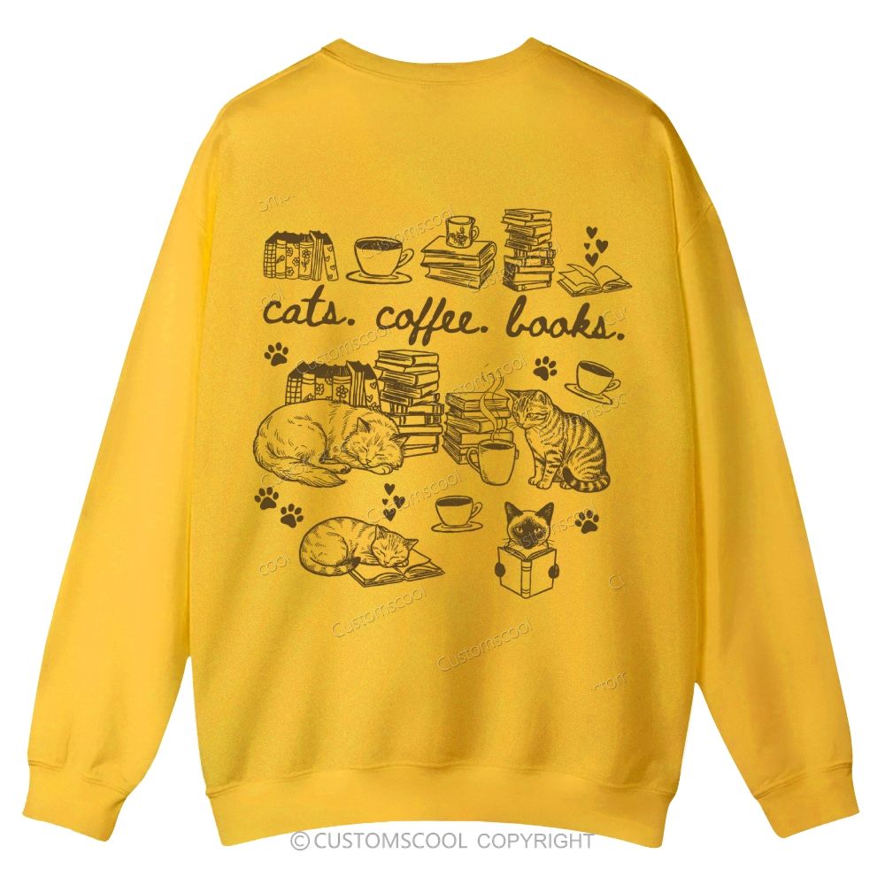 Cats Coffee Books Casual Crewneck Sweatshirt