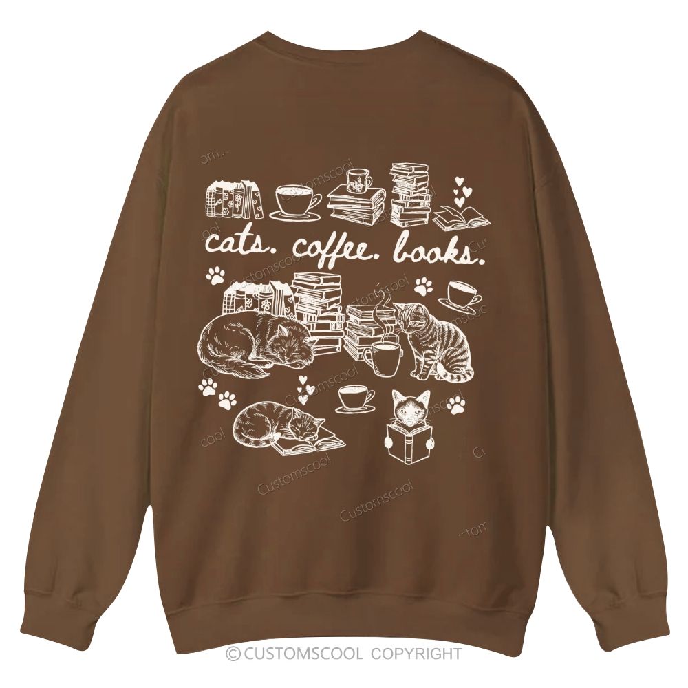 Cats Coffee Books Casual Crewneck Sweatshirt