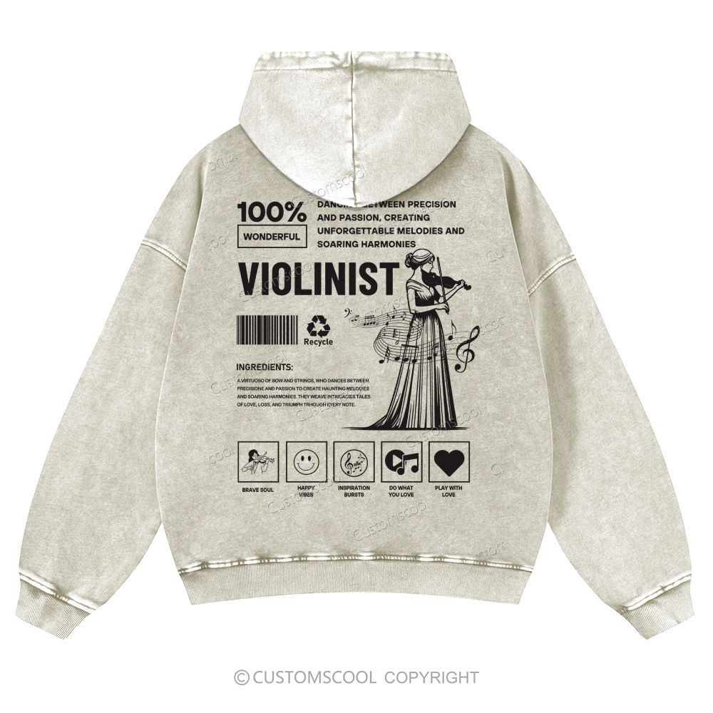 Violinist Casual Washed Hoodie Customscool