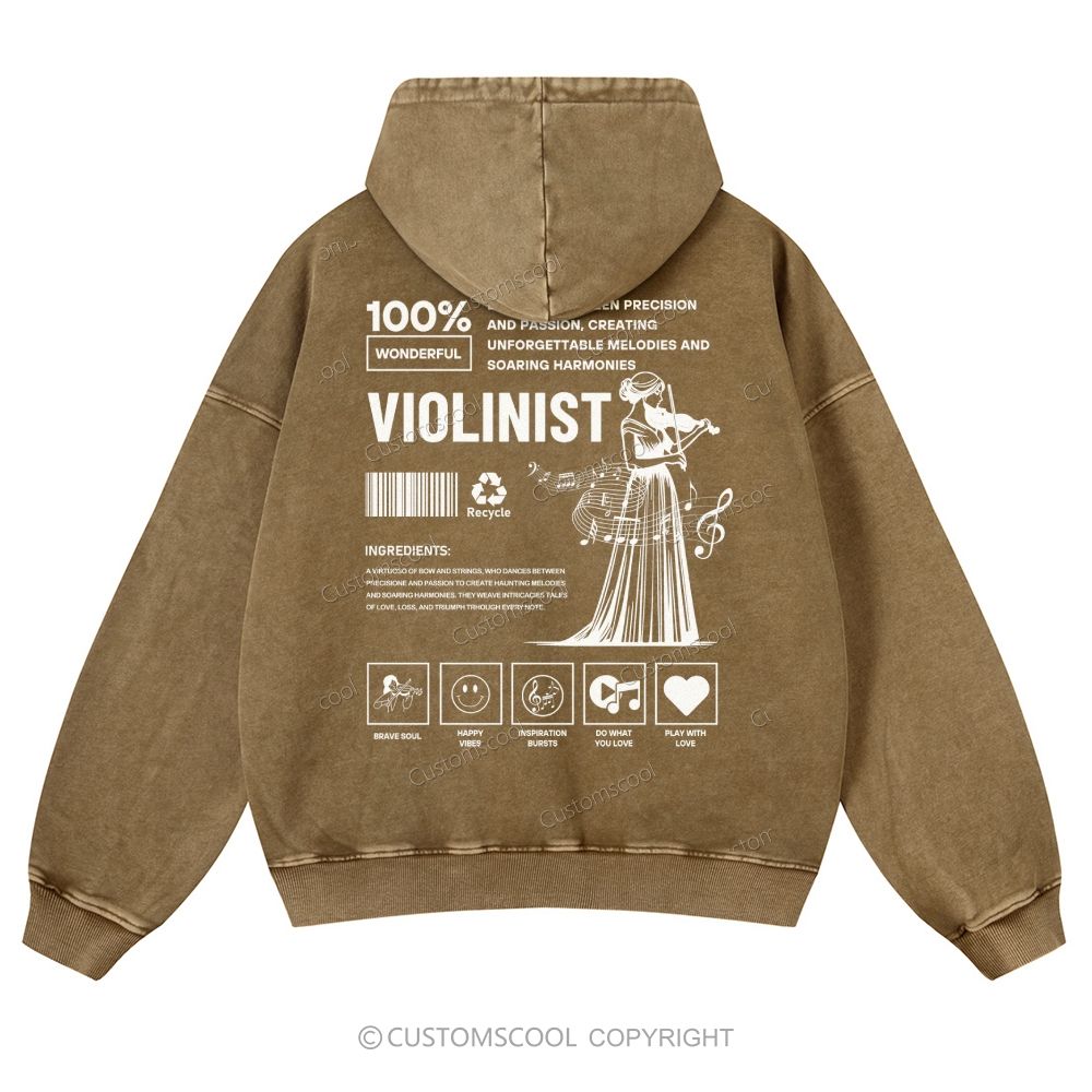 Violinist Casual Washed Hoodie Customscool