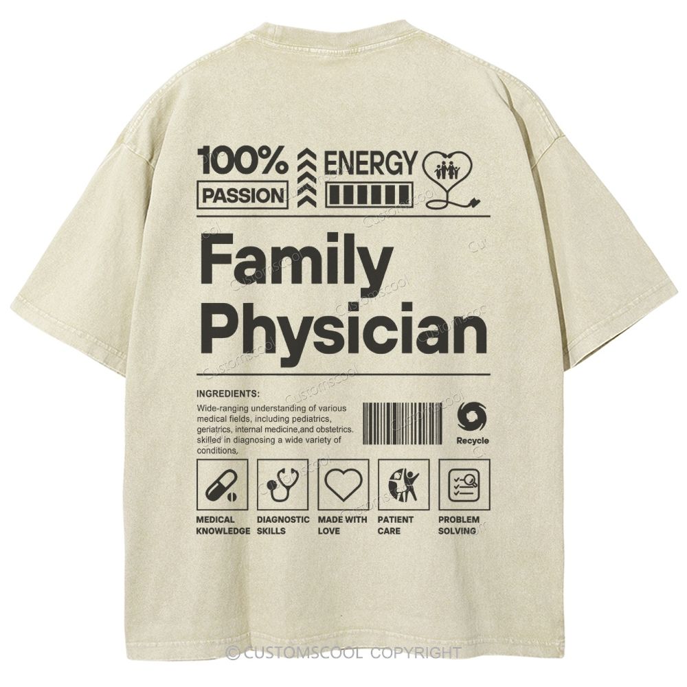 Family Physician Unisex Fit Washed T-Shirt Customscool
