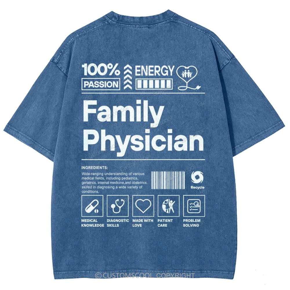 Family Physician Unisex Fit Washed T-Shirt Customscool