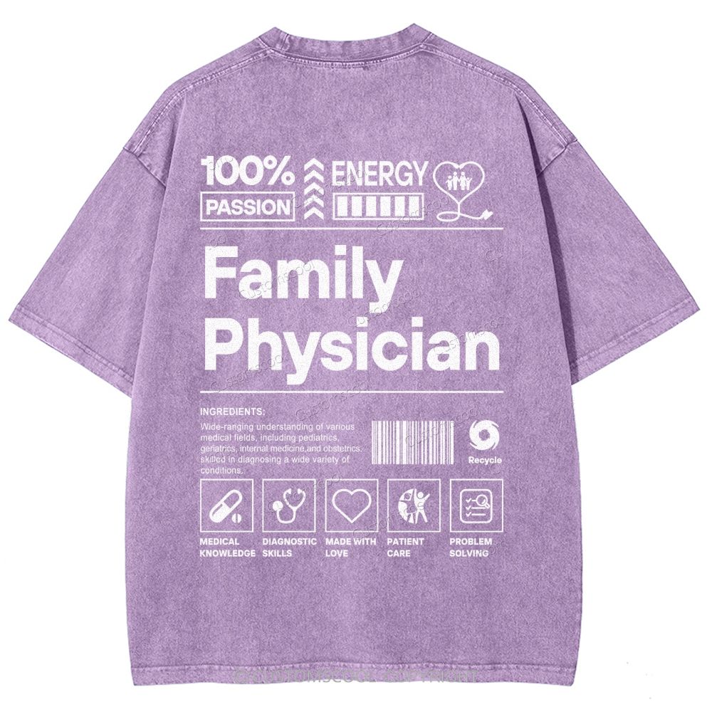 Family Physician Unisex Fit Washed T-Shirt Customscool
