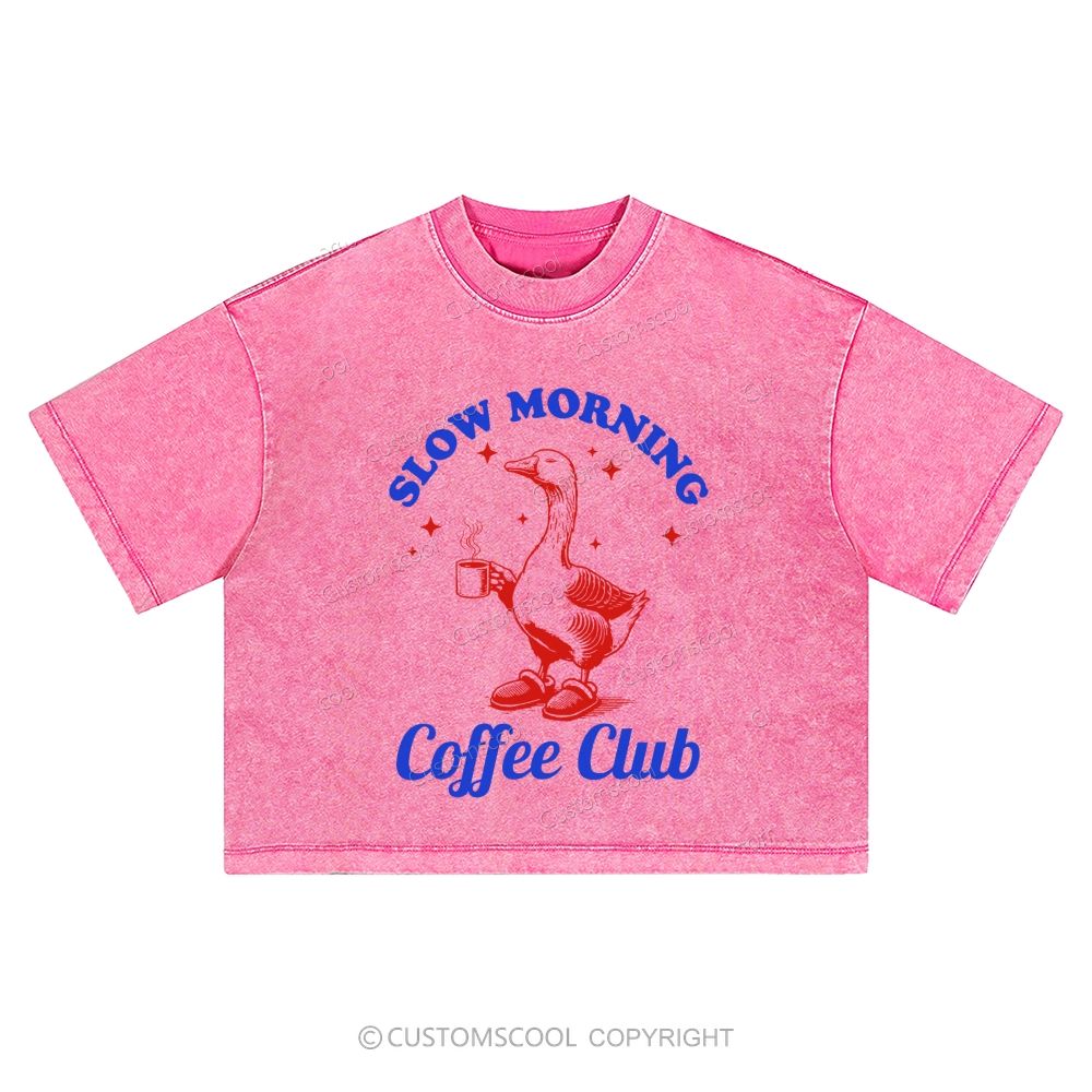 Slow Morning Coffee Club Washed Cropped T-Shirt Customscool