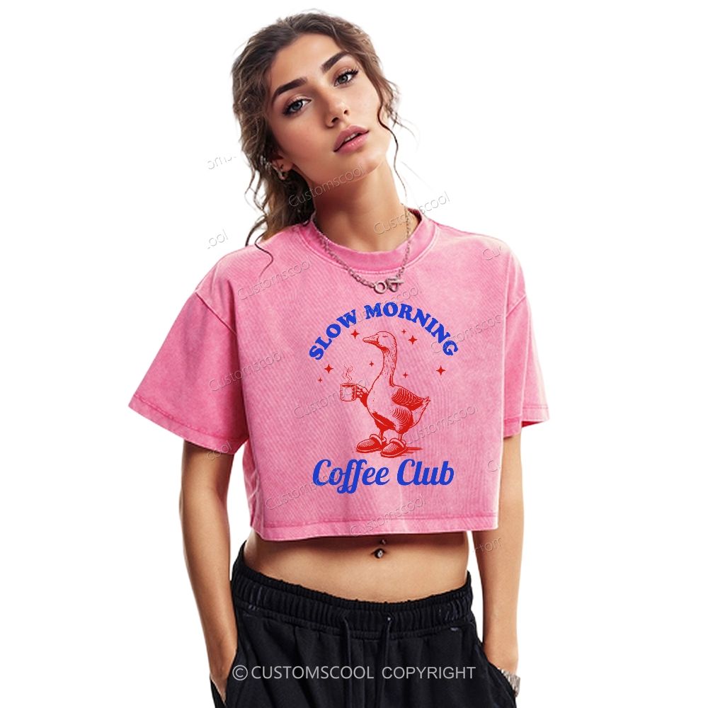 Slow Morning Coffee Club Washed Cropped T-Shirt Customscool