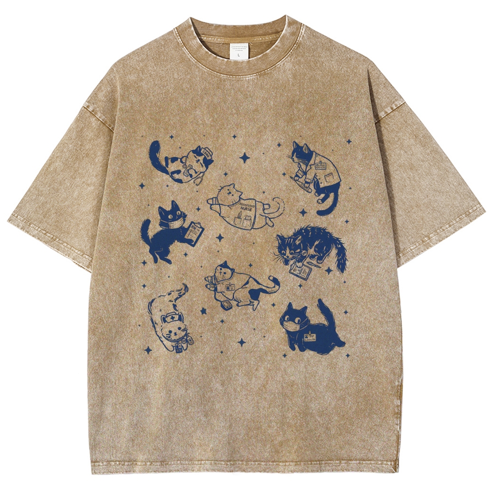 Registered Nurse Cute Cat Washed T-Shirt