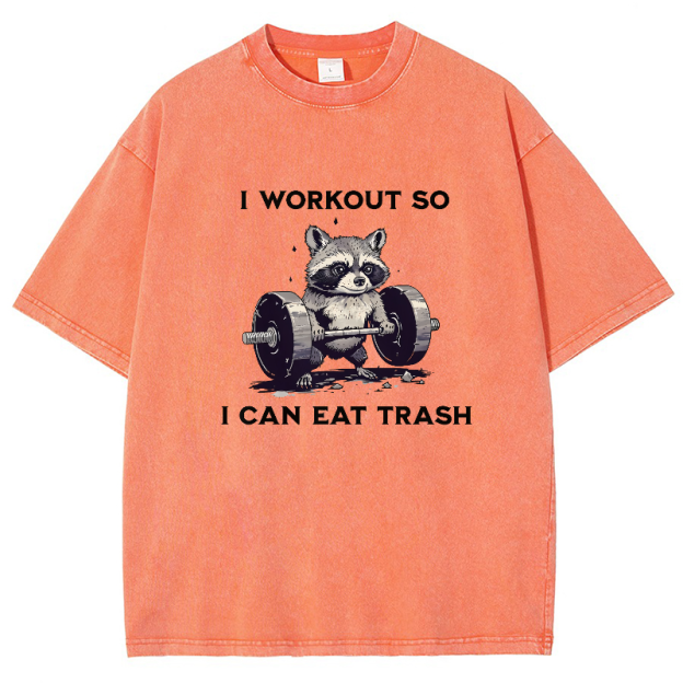 I Work Out So I Can Eat Trash Vintage Snowflake Washed T-Shirt
