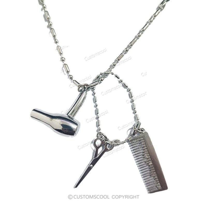 Hair Dryer Scissors Comb Pendant Hair Stylist Necklace Customscool