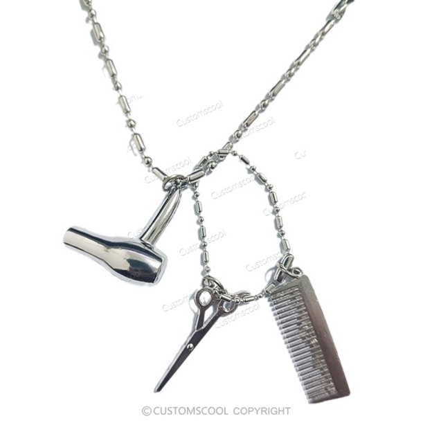 Hair Dryer Scissors Comb Pendant Hair Stylist Necklace Customscool