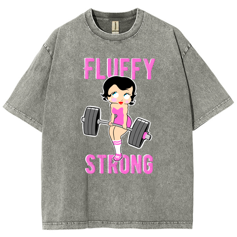 Fitness Girl Fluffy Strong Unisex Fit Washed T-Shirt