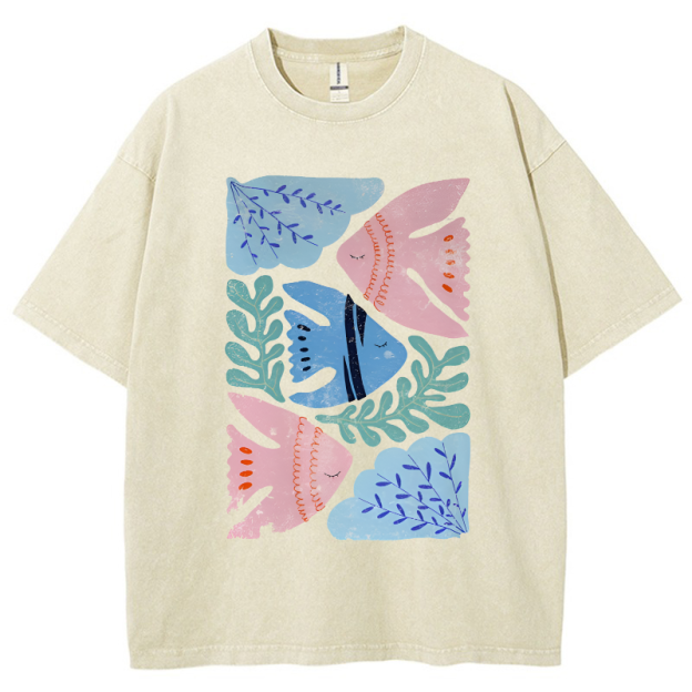 Fish and Coral Vintage Snowflake Washed T-Shirt