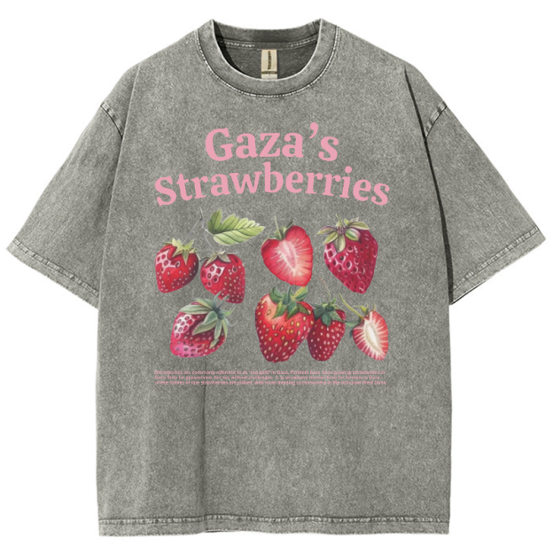 Gaza's Strawberries Fruits Unisex Fit Washed Oversized T-Shirt