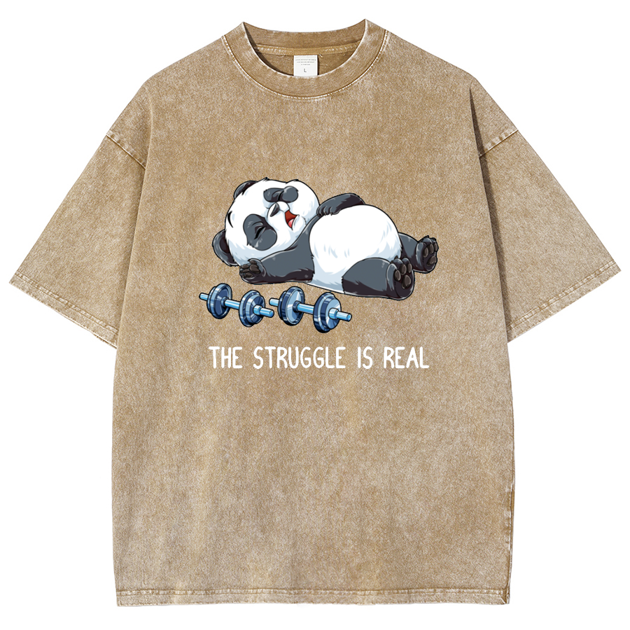 Panda Gym Weightlifting Fitness Washed T-shirt