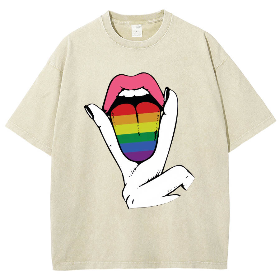 Rainbow Tongue Washed Oversized T-Shirt