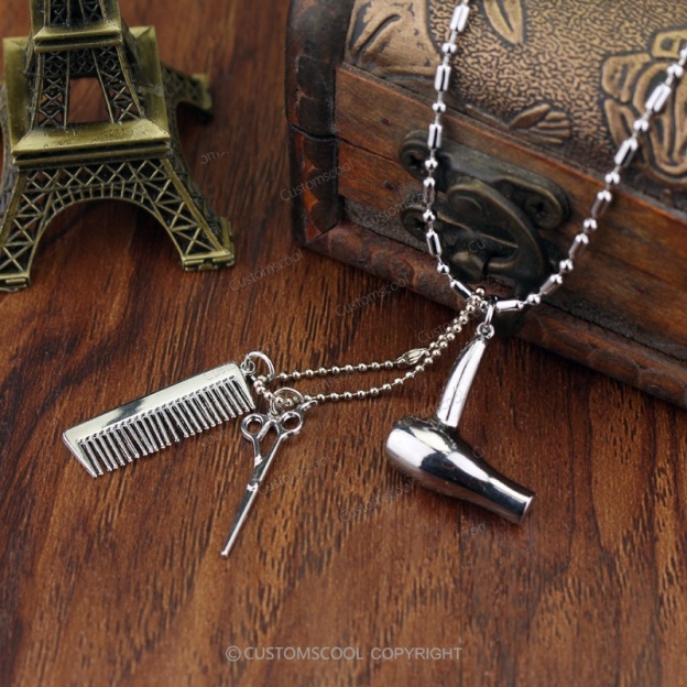 Hair Dryer Scissors Comb Pendant Hair Stylist Necklace Customscool