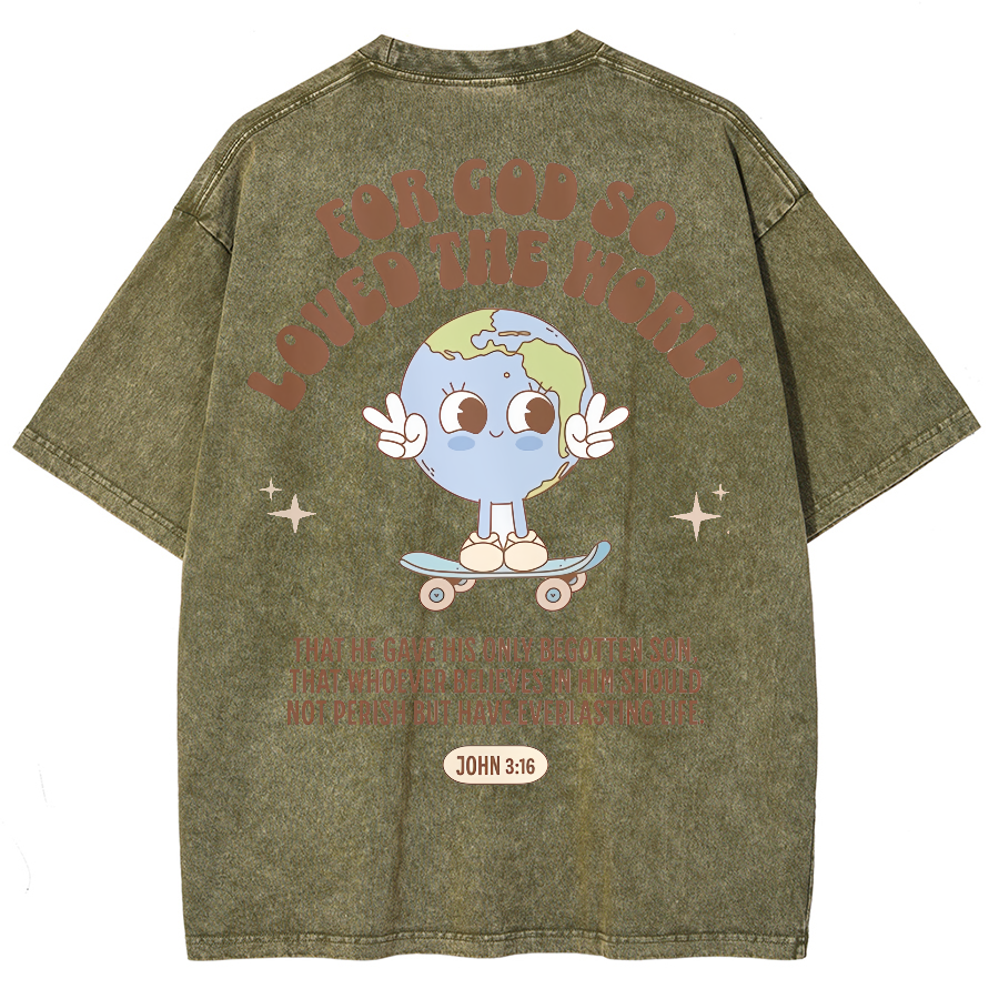 For God So Loved The World Unisex Fit Washed Oversized T-Shirt