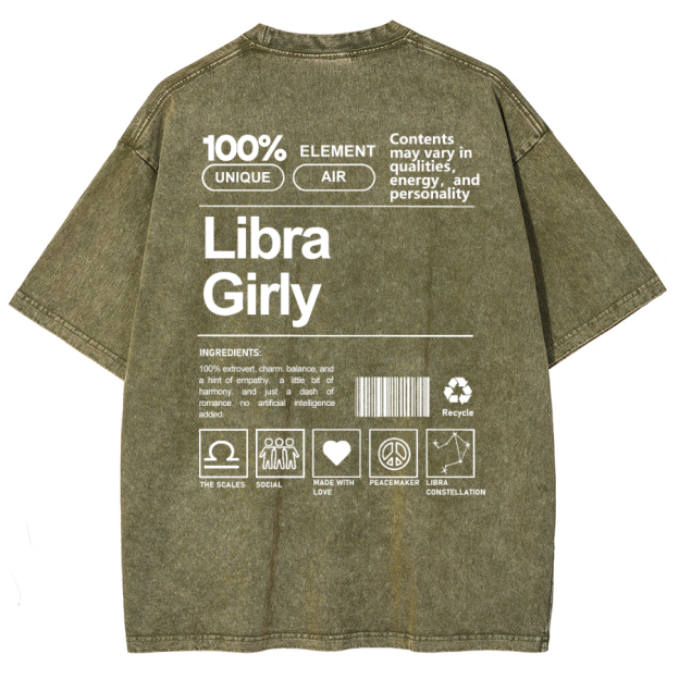 Libra Girly Unisex Fit Washed Oversized T-Shirt