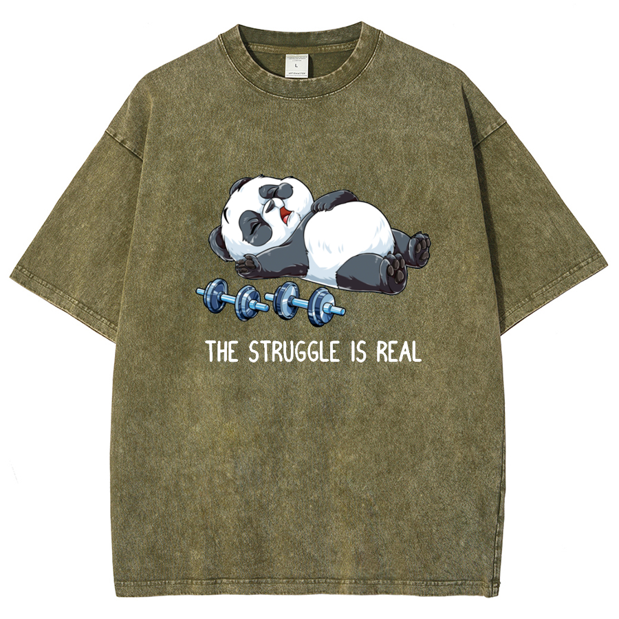 Panda Gym Weightlifting Fitness Washed T-shirt