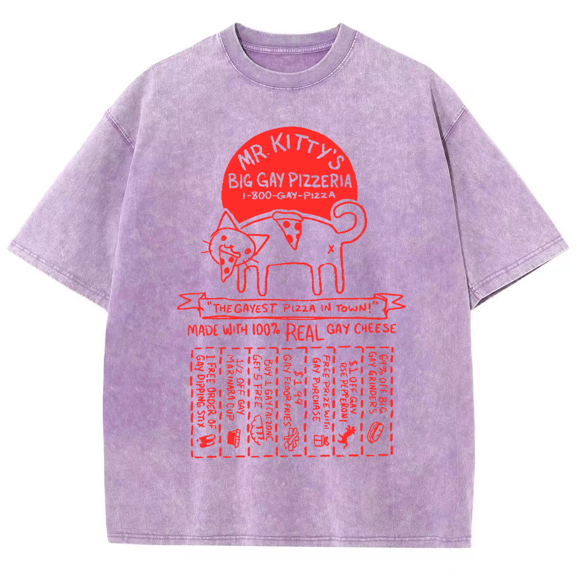 Big Gay Pizzaria Unisex Fit Washed Oversized T-Shirt