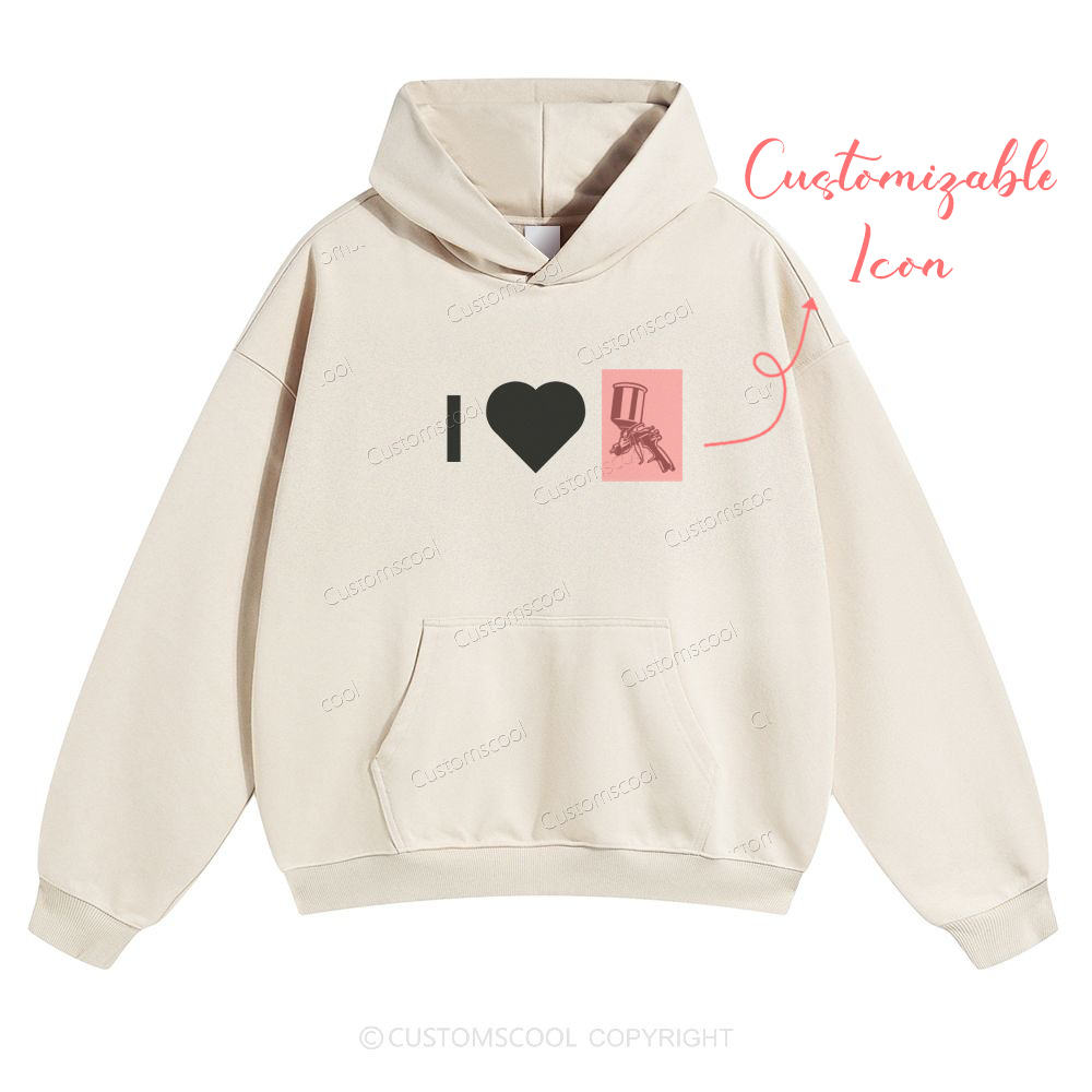 Customizable Icon "I LOVE Spray Gun" Solid Color Hoodie Customscool