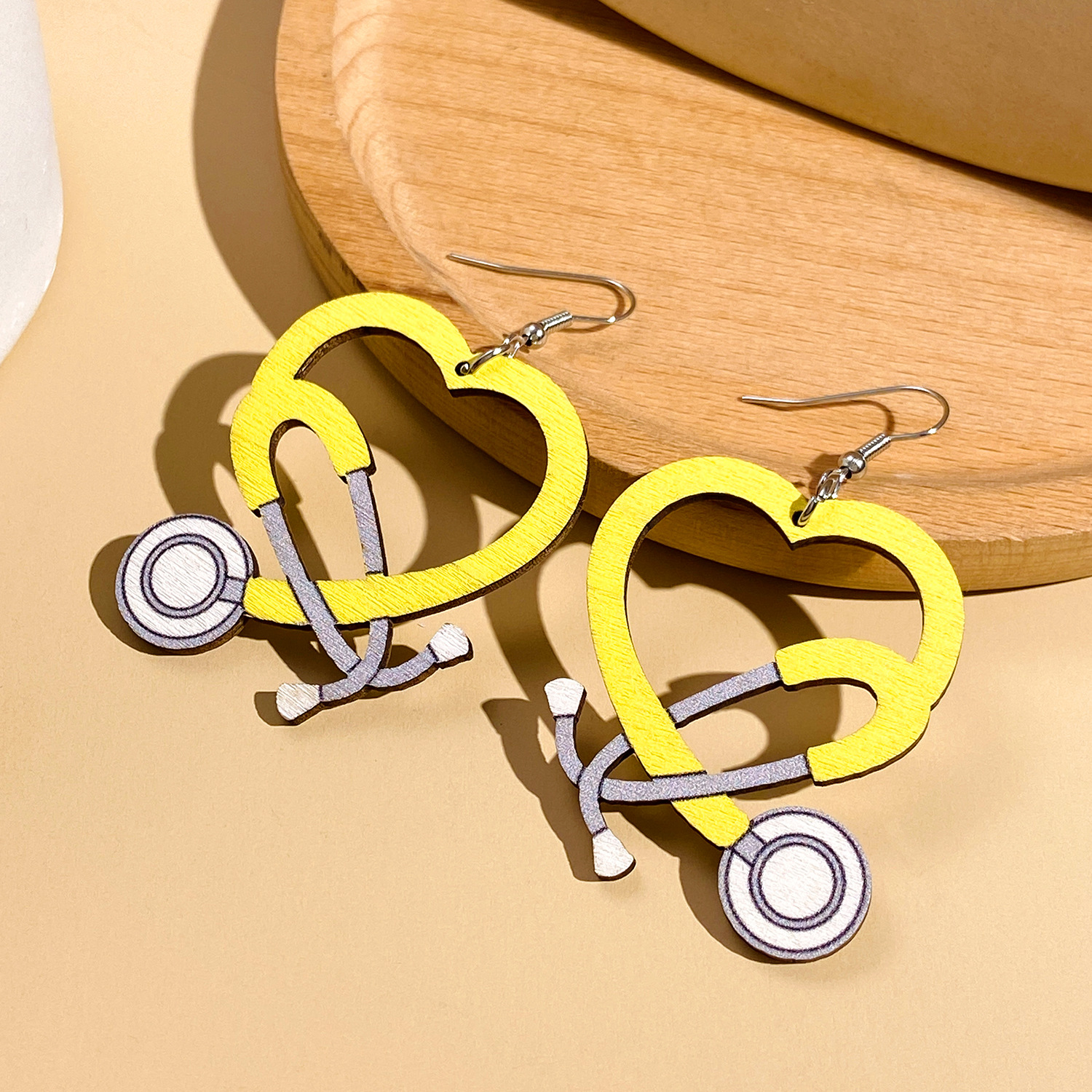 Colorful stethoscope shaped wooden earrings Customscool
