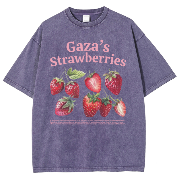 Gaza's Strawberries Fruits Unisex Fit Washed Oversized T-Shirt