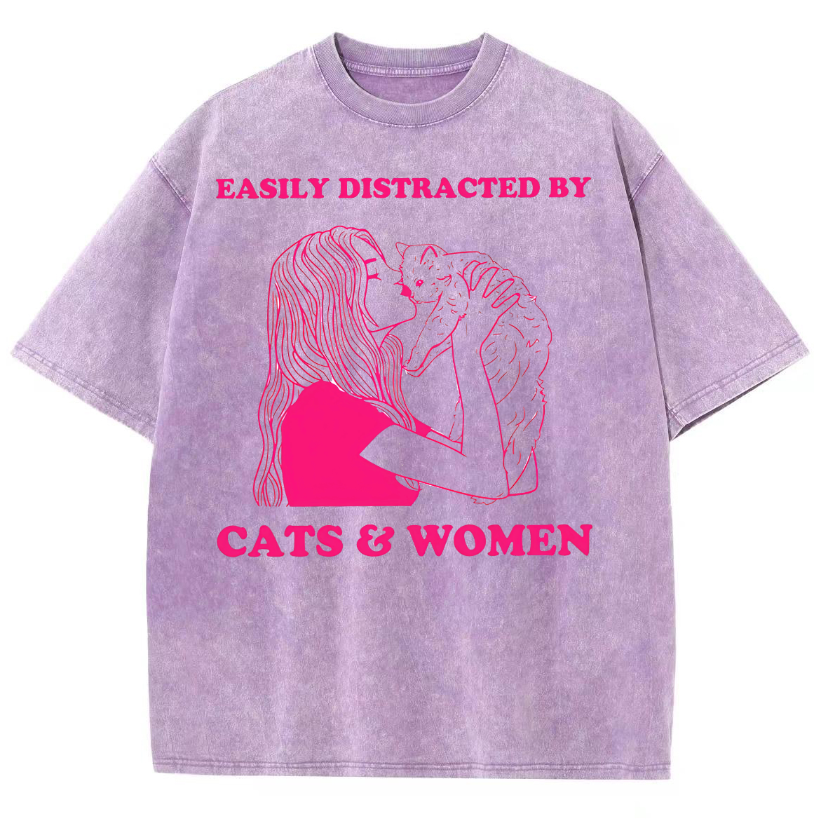 Easily Distracted By Cats & Women Unisex Fit Washed Oversized T-Shirt