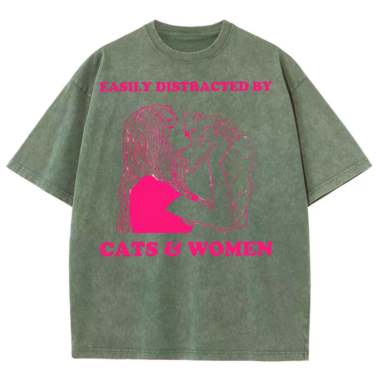 Easily Distracted By Cats & Women Unisex Fit Washed Oversized T-Shirt