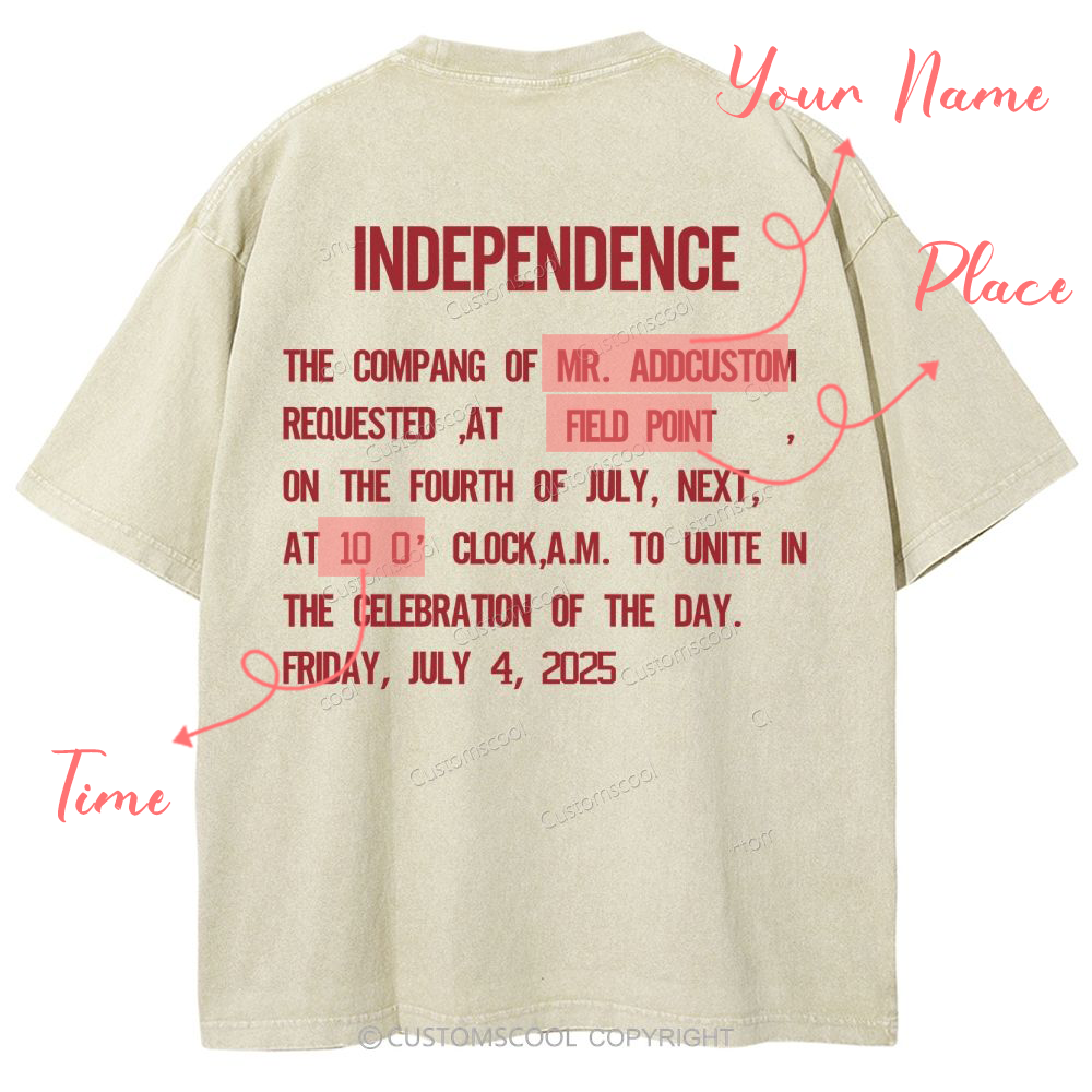 Independence Day Invitation Card To Add Customization Name Time And Location Unisex Fit Washed T-Shirt