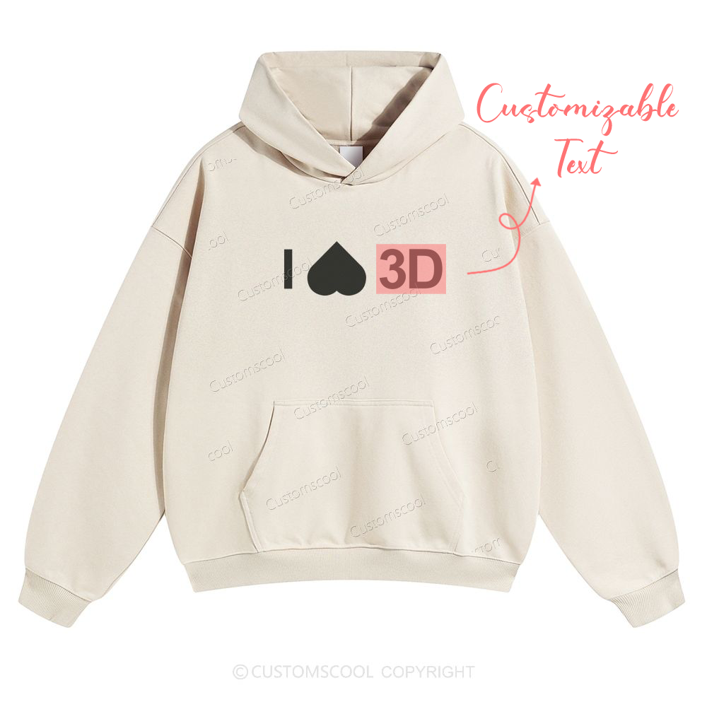 Customizable Text "I HATE 3D" Solid Color Hoodie Customscool