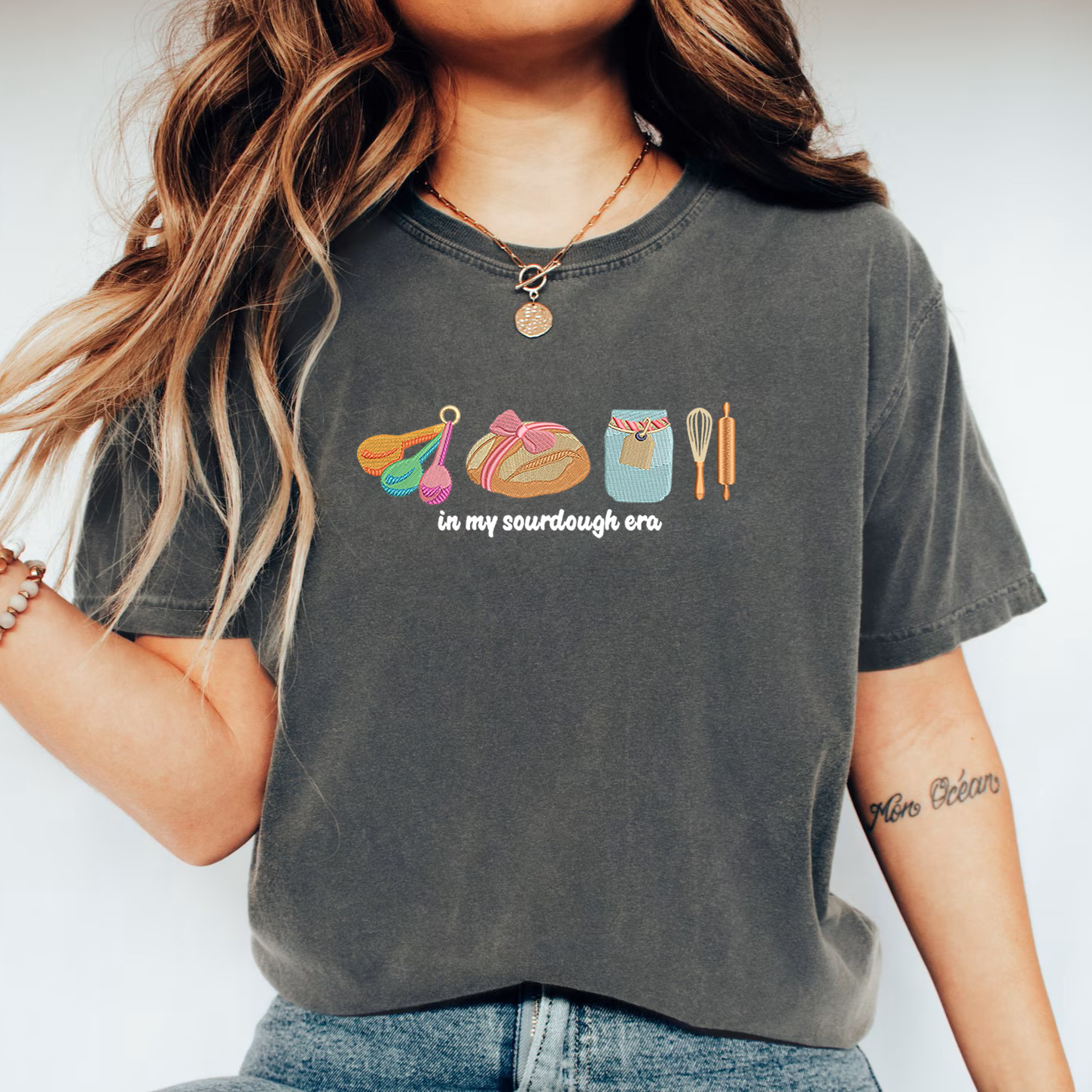 In My Sourdough Era Embroidered Unisex Fit Washed T-Shirt
