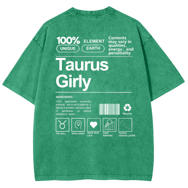 Taurus Girly Unisex Fit Washed T-Shirt