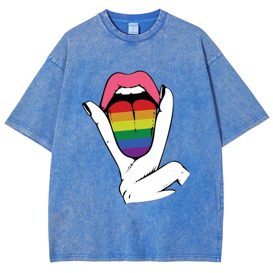 Rainbow Tongue Washed Oversized T-Shirt