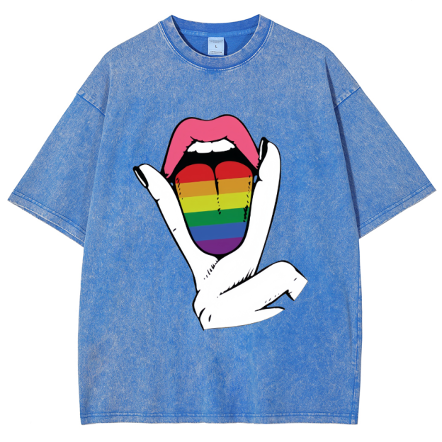 Rainbow Tongue Washed Oversized T-Shirt