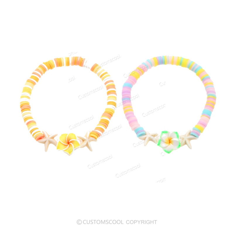Plumeria Starfish Flowers Alphabet Multi-Layer Stackable Bracelet