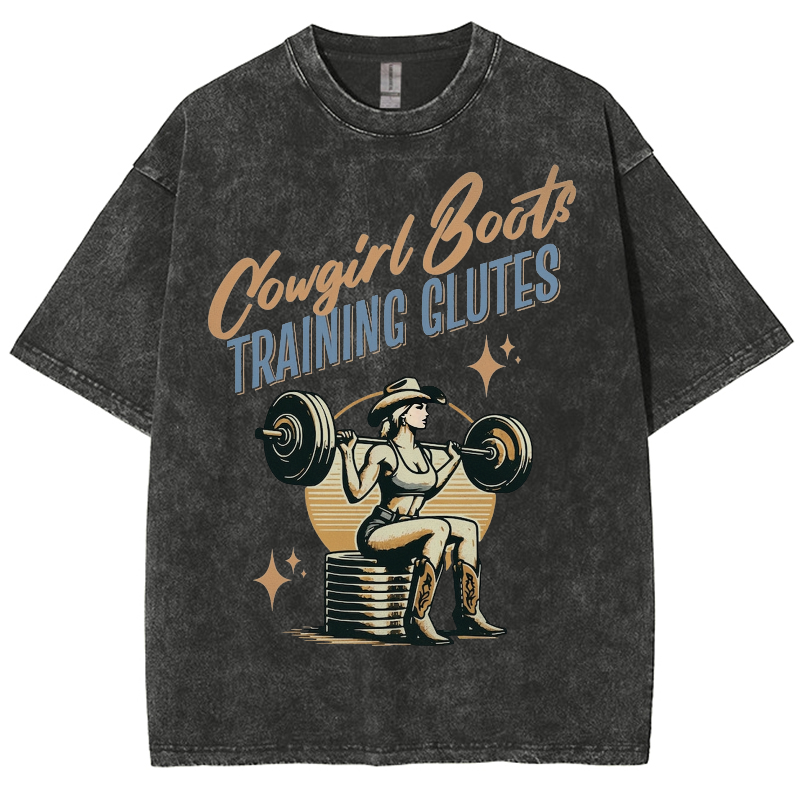 Cowgirl BootsUnisex Training Clutes Fit Washed Oversized T-Shirt