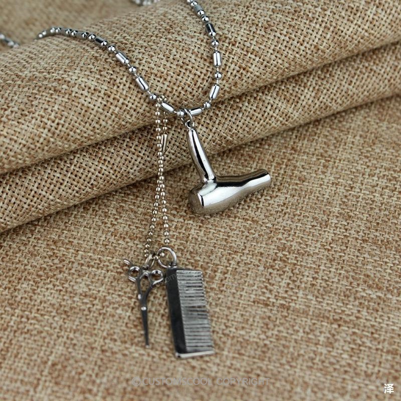 Hair Dryer Scissors Comb Pendant Hair Stylist Necklace Customscool