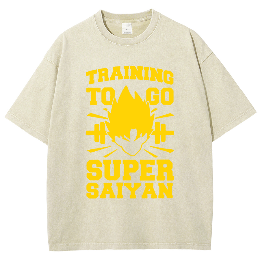 Training To Go Super Saiyan Unisex Fit Washed Oversized T-Shirt