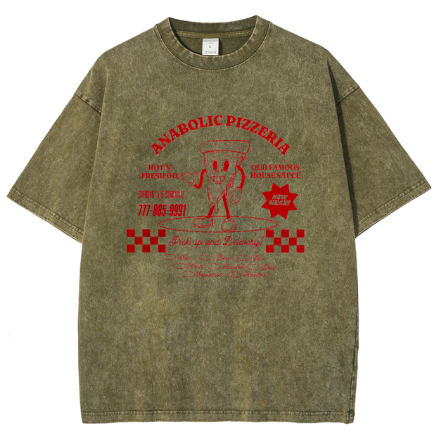 Anabolic Pizza Unisex Washed Oversized T-Shirt