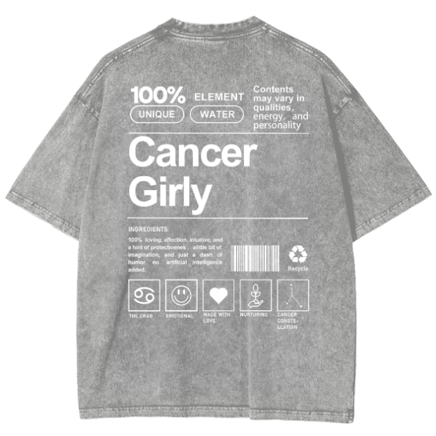 Cancer Girly Unisex Fit Washed Oversized T-Shirt