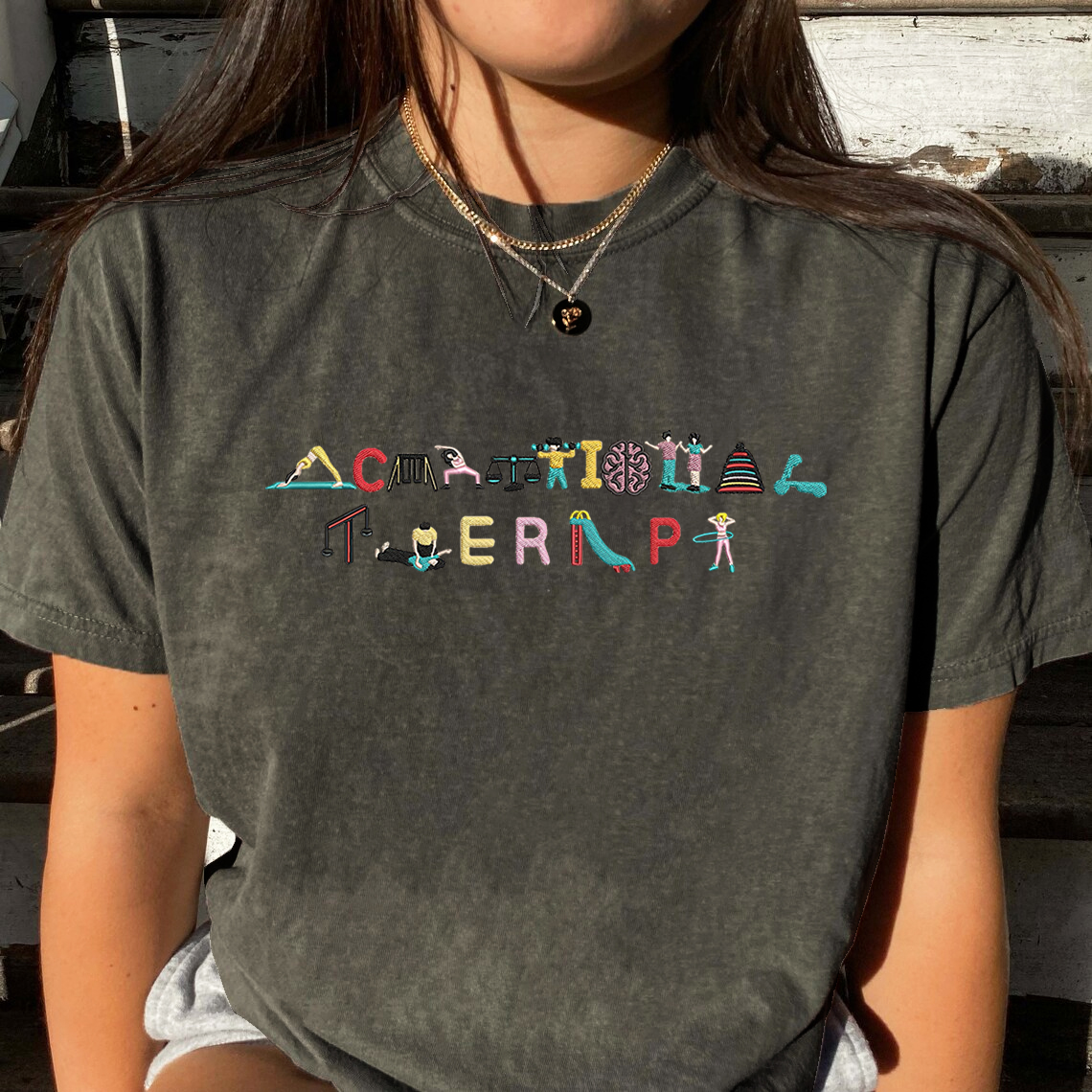 Occupational Therapy Embroidered Unisex Fit Washed T-Shirt