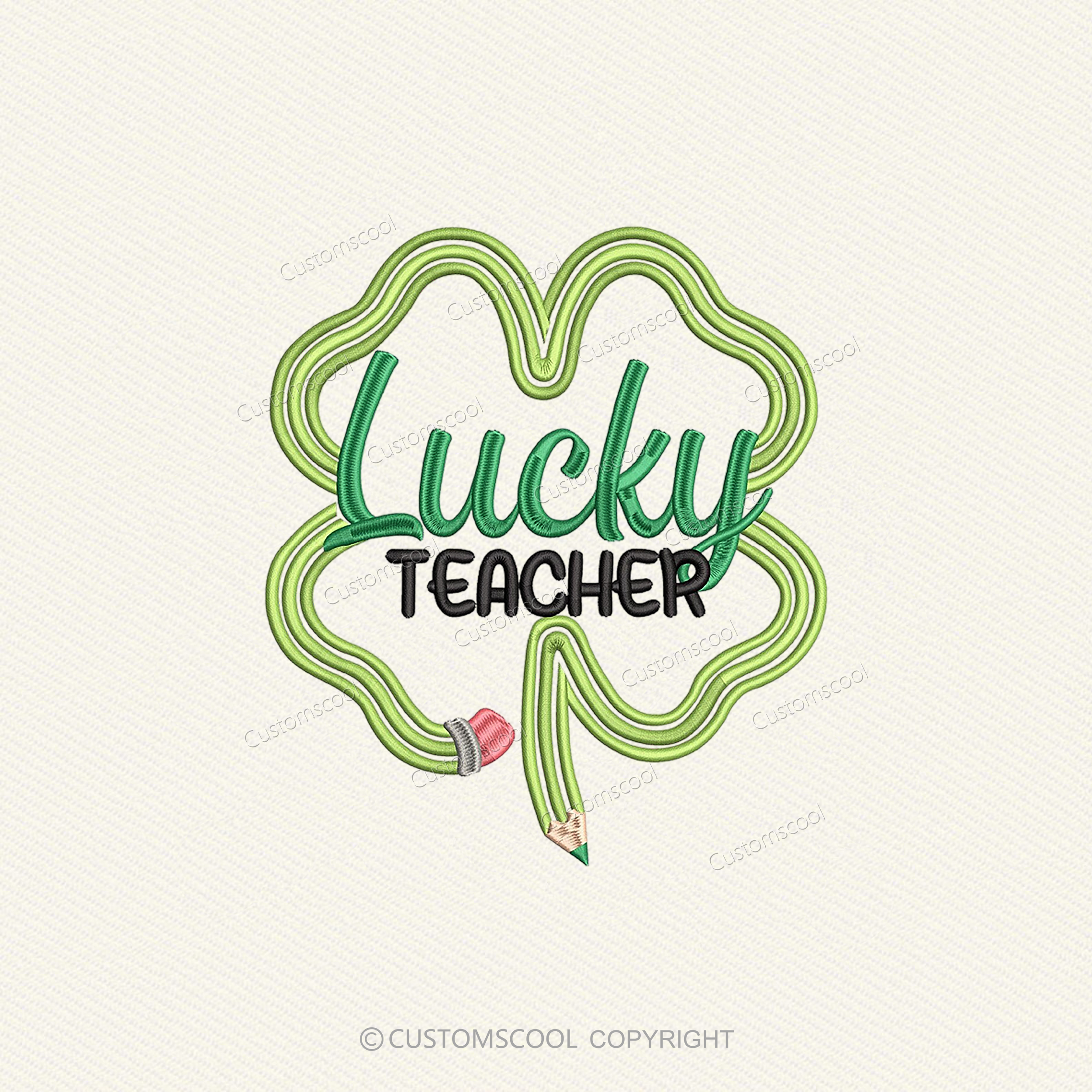Lucky Teacher Embroidered Unisex Fit Washed T-Shirt
