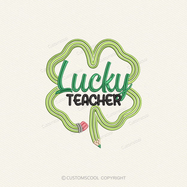 Lucky Teacher Embroidered Unisex Fit Washed T-Shirt