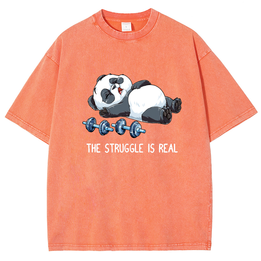 Panda Gym Weightlifting Fitness Washed T-shirt
