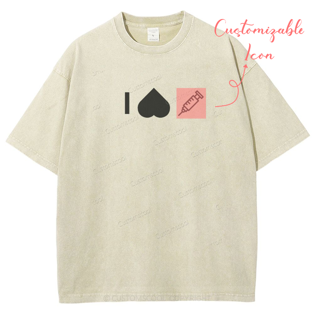 Customizable Icon "I HATE Syringes" Unisex Fit Washed T-Shirt Customscool