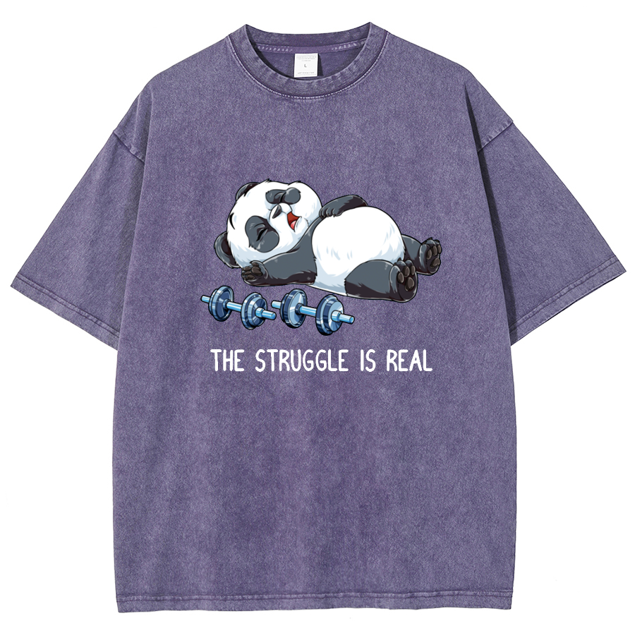 Panda Gym Weightlifting Fitness Washed T-shirt