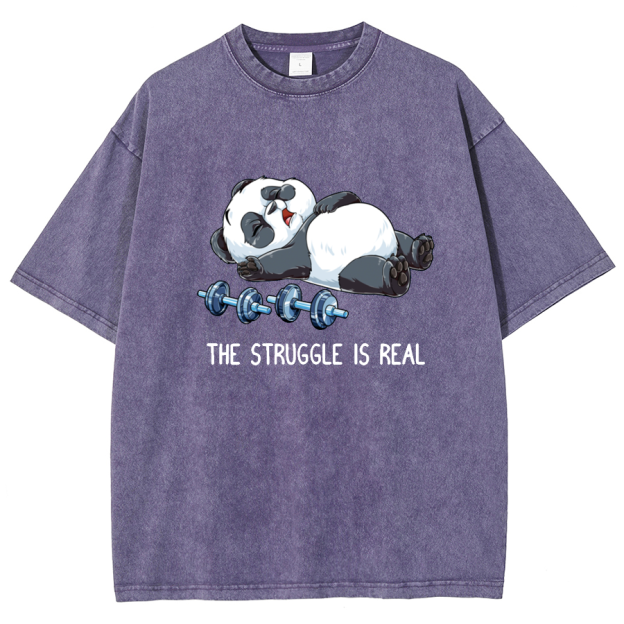 Panda Gym Weightlifting Fitness Washed T-shirt