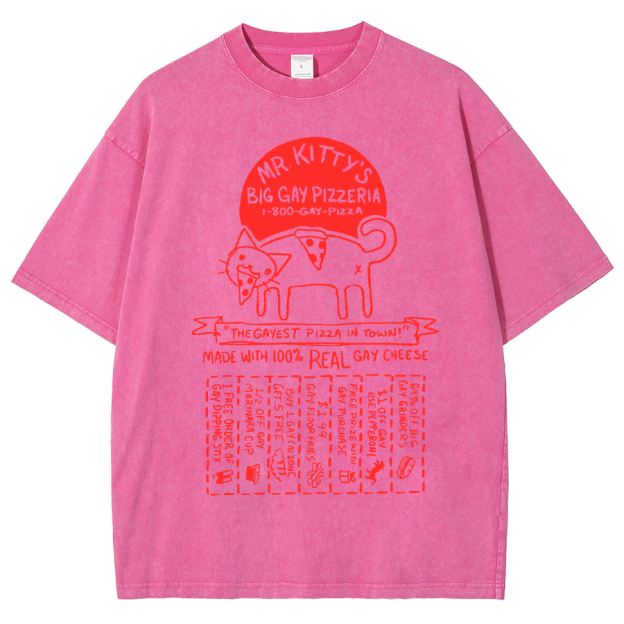 Big Gay Pizzaria Unisex Fit Washed Oversized T-Shirt