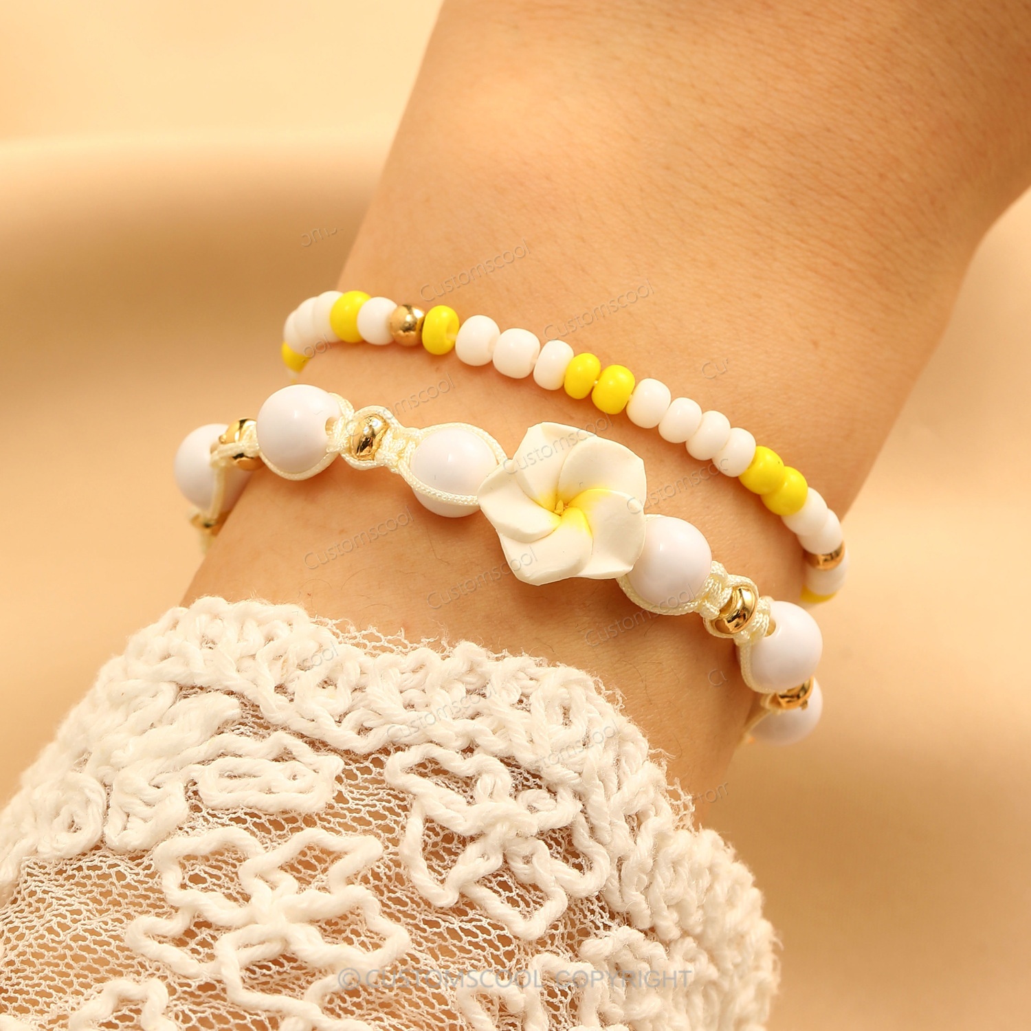 Plumeria Starfish Flowers Alphabet Multi-Layer Stackable Bracelet