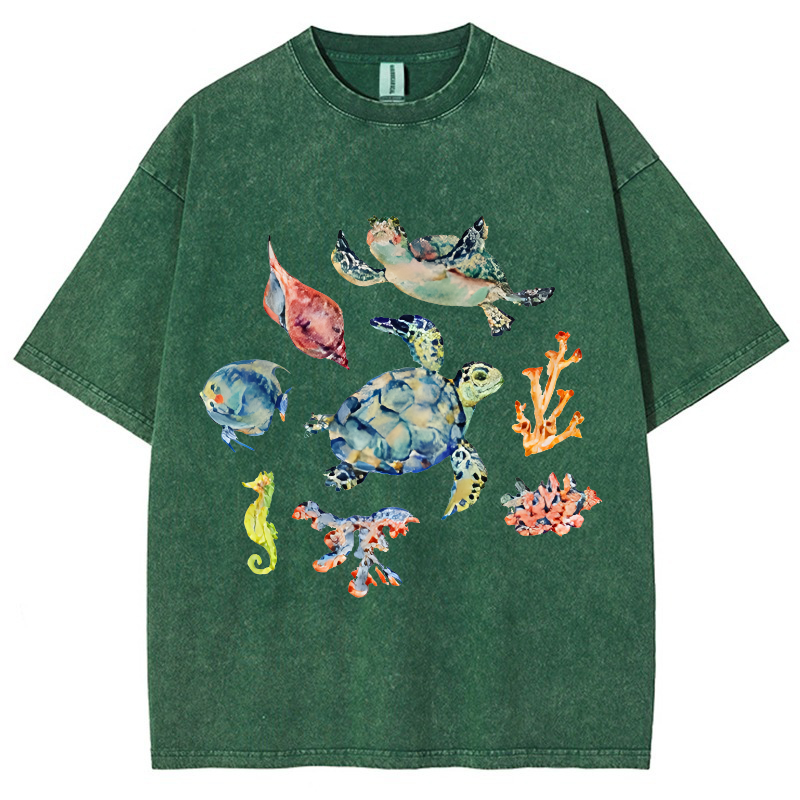 Sea Animal Vintage Snowflake Washed T-Shirt